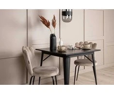 Venture Design Valgomojo stalo ir kėdžių komplektas Tempe valgomojo stalas ir Limhamn šviesi kėdė juodas MDF ir metalas juoda ir smėlio spalvos veliūras
