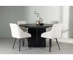 Venture Design Valgomojo stalo ir kėdžių komplektas Matilda valgomojo stalas ir Rosie valgomojo kėdė 130 cm juoda smėlio spalvos MDF faneruotas audinys