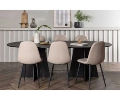 Venture Design Valgomojo stalo ir kėdžių komplektas Bootcut ovalus stalas ir Polar kėdės 115x230 cm juoda smėlio spalvos MDF faneruotė