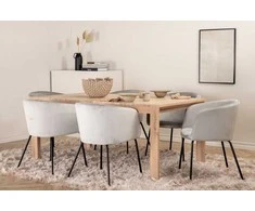Venture Design Valgomojo stalo ir kėdžių komplektas, stalas su slankiojančia ištrauka ir Berit kėdė, 170x95x75 cm, balta, juoda, šviesiai pilka veliūrinė