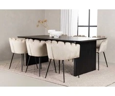 Venture Design Valgomojo stalo ir kėdžių komplektas Vail ir Limhamn juodos ir smėlio spalvos MDF aksomas