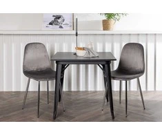 Venture Design Valgomojo stalo ir kėdžių komplektas Tempe ir Eva 80x80 cm juodos ir šviesiai pilkos spalvos MDF ir aksomas