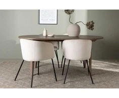 Venture Design Valgomojo stalo ir kėdžių komplektas Andy valgomojo stalas ir Berit kėdė 180x75 cm juoda smėlio spalvos MDF aksomas