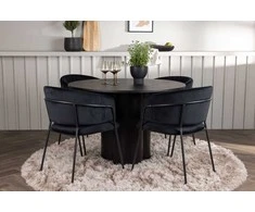 Venture Design Valgomojo stalo ir kėdžių komplektas Olivia ir Selma 110 cm Juodas faneruotė Aksomas