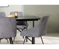 Venture Design Valgomojo stalo ir kėdžių komplektas Astrid valgomojo stalas ir Rosie valgomojo kėdė 200x75 cm juodos spalvos audinys