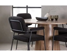 Venture Design Valgomojo stalo ir kėdžių komplektas Lanzo valgomojo stalas 120 cm juodas MDF bouclé metalas