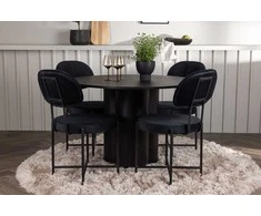 Venture Design Valgomojo stalo ir kėdžių komplektas Olivia ir Stella 110 cm juodas MDF ir aksomas