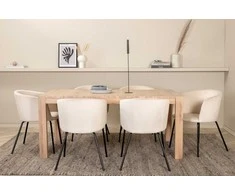 Venture Design Valgomojo stalo ir kėdžių komplektas Slider 170x95x75 cm Balta aksominė medžiaga