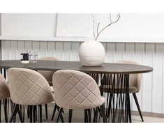 Venture Design Valgomojo stalo ir kėdžių komplektas Stone 220x100 cm juodos spalvos audinys