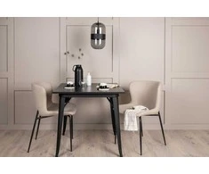Venture Design Valgomojo stalo ir kėdžių komplektas Tempe valgomojo stalas ir Modesto valgomojo kėdė juodas MDF, smėlio spalvos bouclé