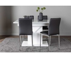 Venture Design Valgomojo stalo ir kėdžių komplektas Pluto 120x160x90 cm baltas ir juodas MDF ir stiklas