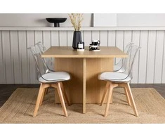 Venture Design Valgomojo stalo ir kėdžių komplektas Leo valgomojo stalas ir Edvin valgomojo kėdė 100x100x75 cm ąžuolas balta MDF PET