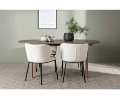Venture Design Valgomojo stalo ir kėdžių komplektas Andy valgomojo stalas ir Edina valgomojo kėdė 180x75 cm natūralaus ir balto MDF bei boucle