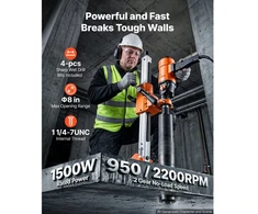 Vevor Deimantinio grąžto mašina, gręžimo skersmuo iki 200 mm, rankinis/stovo modelis, 1500 W, 2 greičiai