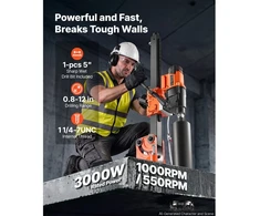 Vevor Deimantinio gręžimo mašina, 20-305 mm, sausas/šlapias gręžimas, su pakreipiamu stovu ir ratukais, 3000 W