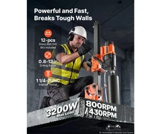 Vevor Deimantinis gręžimo staklinis įrenginys, gręžimo galia 20-305 mm, su 12 grąžtų, 3000 W (maks. 3500 W), 1000/550 aps./min