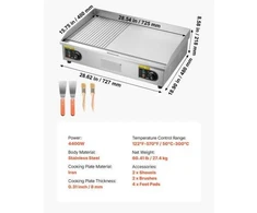 Vevor Elektrinė keptuvė 72,5x40 cm nerūdijantis plienas pusiau grublėta pusiau lygi