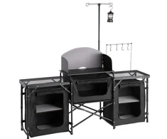 Vevor Sulankstomas stovyklavimo virtuvės stalas 177x45x80 cm su daiktų laikymo organizatoriumi ir vėjo skydeliu