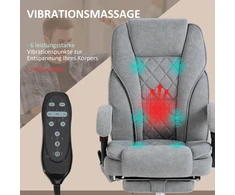 Vinsetto biuro kėdė su vibraciniu masažu, ergonomiška darbo kėdė su atlošimo funkcija, šildymu, reguliuojamo aukščio pasukama kėdė su kojų atrama, nuotolinio valdymo pultu, šonine kišene, pilka