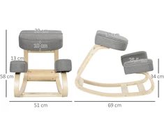 Vinsetto kelių kėdė, ergonomiška kėdė, minkšta kėdė sveikai laikysenai, beržo mediena, keliamoji galia 120 kg, pilka