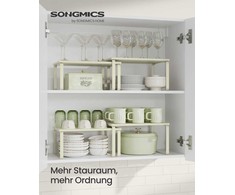 SONGMICS prieskonių lentynėlių rinkinys, 2 dalių, metalas ir mediena, kremiškai balta KCS002W02