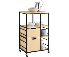 Virtuvės vežimėlis, SoBuy FKW111-N, 89x53x37 cm, natūrali mediena ir juoda