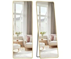 Songmics Stačiakampis veidrodis per visą ilgį 160 x 50 cm šviesiai auksinis