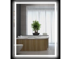 HOMCOM vonios veidrodis su apšvietimu 90x70 cm, LED sieninis veidrodis su atminties funkcija, 3 šviesos spalvų, nuo rasojimo apsaugotas, su jutikliniu jungikliu, sidabrinis