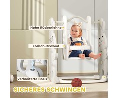 AIYAPLAY 4-in-1 čiuožykla su sūpynėmis, laipiojimo rėmu ir krepšinio lanku, zuikučio dizaino žaidimų aikštelė mažyliams vidaus ir lauko erdvėms, pilka