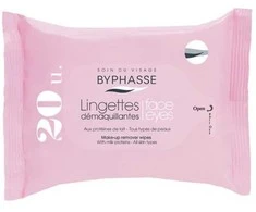 BYPHASSE MILK PROTEINS drėgnos servetėlės veido ir akių makiažui valyti (20 vnt.)