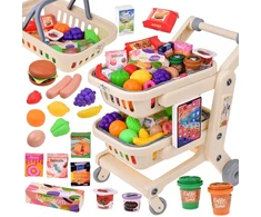 Jokomisiada 2-in-1 Kids’ Shopping Cart with Interactive Planšetė, Baskets and Play Food ZA6346