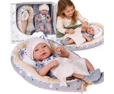 Jokomisiada 40 cm Baby Doll with Nest, Pillow and Blanket – Pretend Play Set