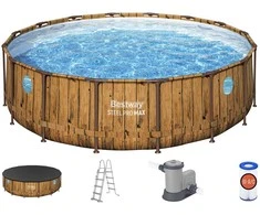 Bestway Karkasinis baseinas Medinis 488x122 Langai Siurblio Kopėčių Uždangalas 56725