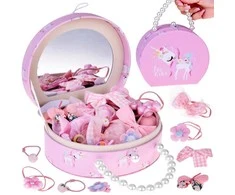 Jokomisiada Charming jewelry box made of eco-leather with a mirror and hair accessories ZA5737