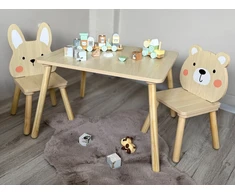 Jokomisiada Children's table and chairs - wooden set Teddy bear and bunny ZA6169