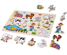 Dėlionė Jokomisiada Wooden puzzle FARMA puzzle with handles - 10 pieces ZA6416