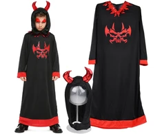 Jokomisiada Devil Costume for a Boy – Juodas Robe and Hood with Horns, Size L