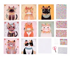 Jokomisiada Diamond Painting Cats for Kids – 8 Pictures, 1000 Gem Stickers ZA6307