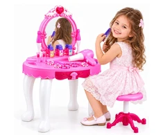 Jokomisiada Dressing table with LED mirror and chair + hairdryer, cosmetics, jewelry ZA6594