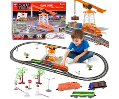 Jokomisiada Electric Train Set with Tracks, Locomotive, Wagons and Crane RC0783