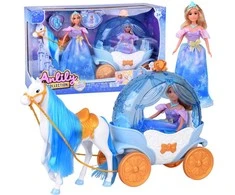 Jokomisiada Fairytale princess doll in a ball gown + royal carriage horse ZA5705