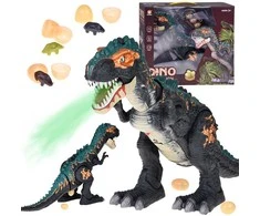 Jokomisiada Large robot dinosaur walks, roars, LAYS EGGS, light effects pair ZA5716