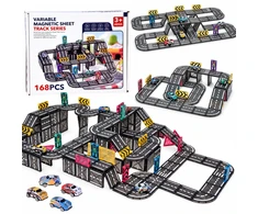 Jokomisiada Magnetic blocks CAR TRACK 168 pieces + 4 cars and road signs ZA6446