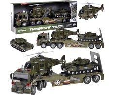 Jokomisiada Military Transport Truck Set – Army Tank, Helicopter &amp; Truck with Friction Power, Lights and Sounds