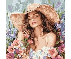 Ideyka Painting by numbers 40 x 40 cm KHO8569 Girl in a hat among flowers AP0100