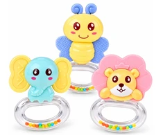 Jokomisiada Rattle and teether 2 in 1 - set of 3. Elephant, bee and lion ZA6626