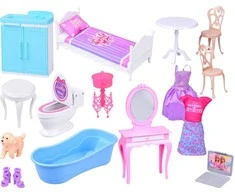 Jokomisiada 30 cm sulankstomas lėlių namelis – nešiojamas rinkinys su priedais