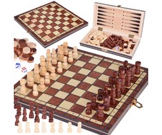 Jokomisiada RINKINYS 3in1 Medinis žaidimas šachmatų šaškės Backgammon dvipusė lenta GR0692