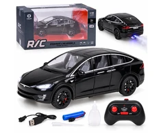 Jokomisiada Tesla Model X RC 1:22 Die-Cast Remote-Controlled Car with LED Lights and Smoke Effect RC0772