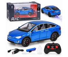 Jokomisiada Tesla Model X RC 1:22 Die-Cast Remote-Controlled Car with LED Lights and Smoke Effect RC0772